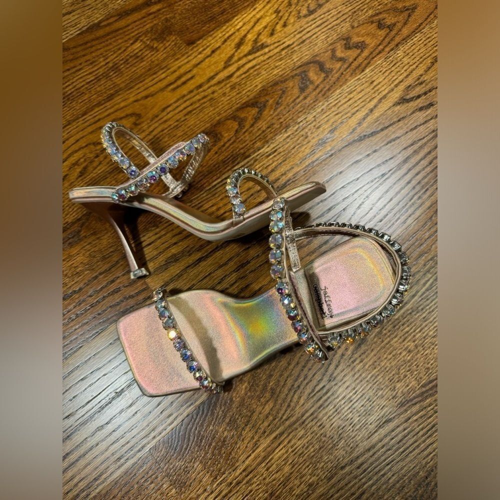 Jeffrey Campbell Womens Saints Rose Gold Metallic Pu+Faux Diamo Sandals Size 8.5 - Picture 6 of 10